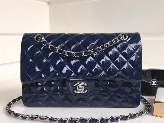 Chanel Classic Flap Bag in Blue Patent Leather