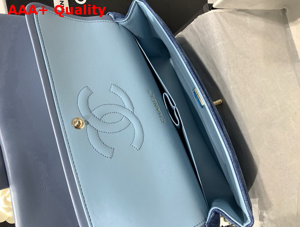 Chanel Classic Flap Bag in Blue Printed Denim Replica