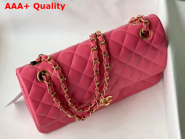 Chanel Classic Flap Bag in Bright Pink Grained Calfskin with Gold Tone Metal Replica