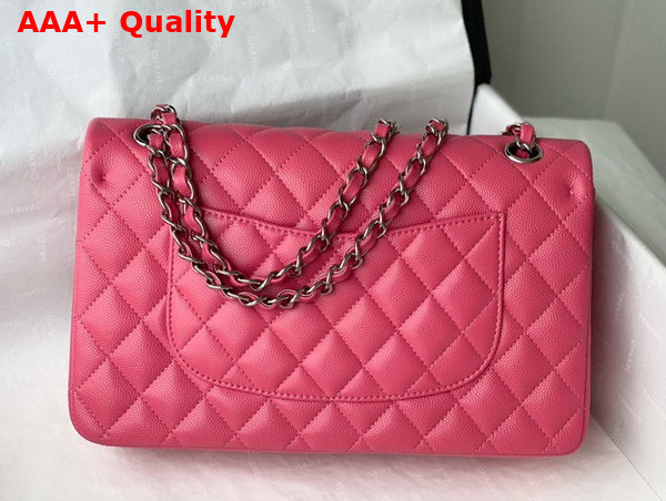 Chanel Classic Flap Bag in Bright Pink Grained Calfskin with Silver Tone Metal Replica