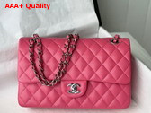 Chanel Classic Flap Bag in Bright Pink Grained Calfskin with Silver Tone Metal Replica