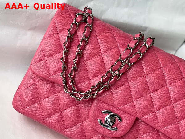 Chanel Classic Flap Bag in Bright Pink Grained Calfskin with Silver Tone Metal Replica