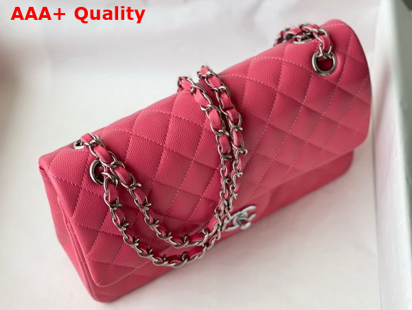 Chanel Classic Flap Bag in Bright Pink Grained Calfskin with Silver Tone Metal Replica