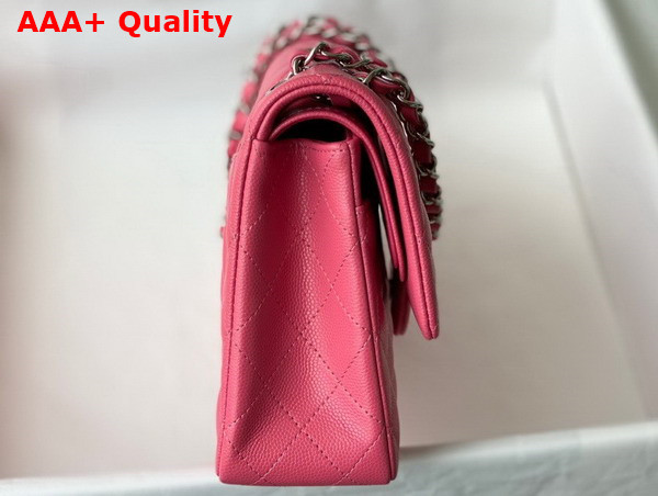 Chanel Classic Flap Bag in Bright Pink Grained Calfskin with Silver Tone Metal Replica