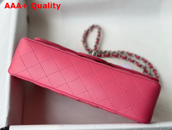 Chanel Classic Flap Bag in Bright Pink Grained Calfskin with Silver Tone Metal Replica