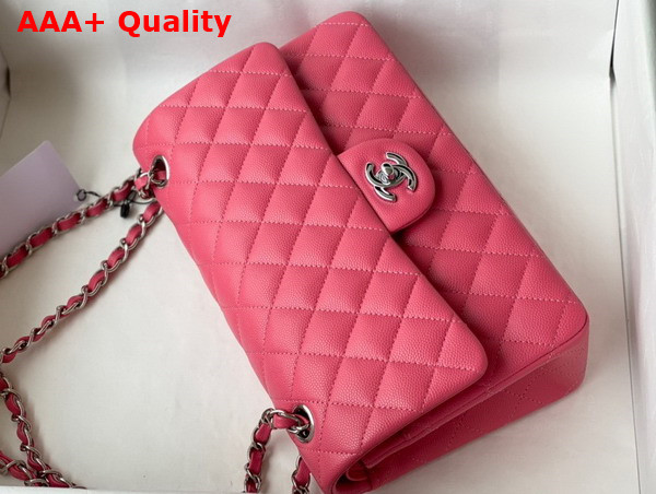 Chanel Classic Flap Bag in Bright Pink Grained Calfskin with Silver Tone Metal Replica