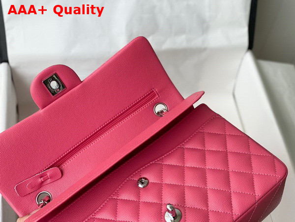 Chanel Classic Flap Bag in Bright Pink Grained Calfskin with Silver Tone Metal Replica