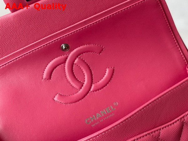 Chanel Classic Flap Bag in Bright Pink Grained Calfskin with Silver Tone Metal Replica