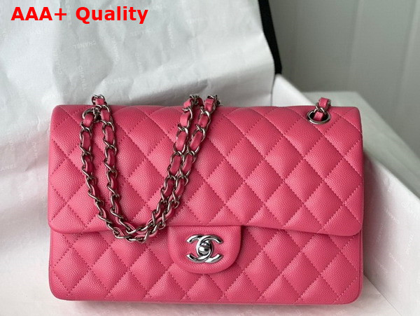 Chanel Classic Flap Bag in Bright Pink Grained Calfskin with Silver Tone Metal Replica