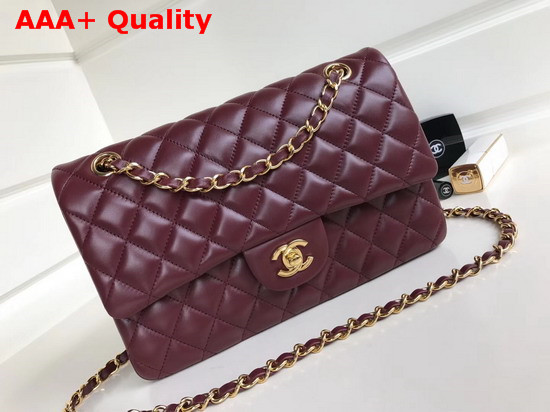 Chanel Classic Flap Bag in Burgundy Lambskin with Light Gold Hardwares Replica