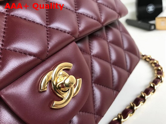 Chanel Classic Flap Bag in Burgundy Lambskin with Light Gold Hardwares Replica