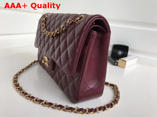 Chanel Classic Flap Bag in Burgundy Lambskin with Light Gold Hardwares Replica