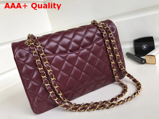 Chanel Classic Flap Bag in Burgundy Lambskin with Light Gold Hardwares Replica