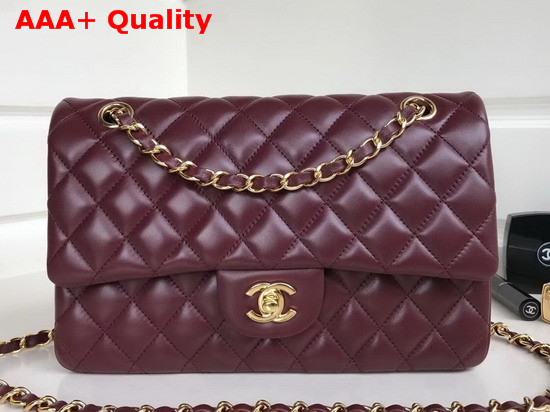 Chanel Classic Flap Bag in Burgundy Lambskin with Light Gold Hardwares Replica