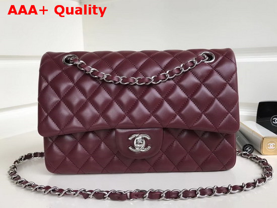 Chanel Classic Flap Bag in Burgundy Lambskin with Silver Hardwares Replica