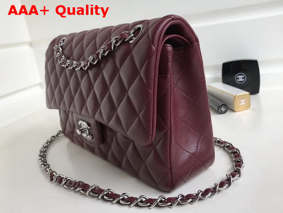 Chanel Classic Flap Bag in Burgundy Lambskin with Silver Hardwares Replica