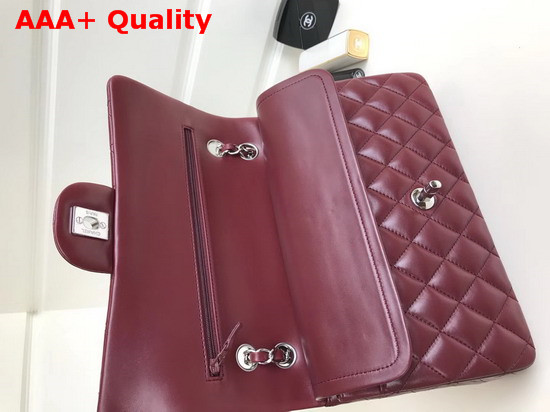 Chanel Classic Flap Bag in Burgundy Lambskin with Silver Hardwares Replica