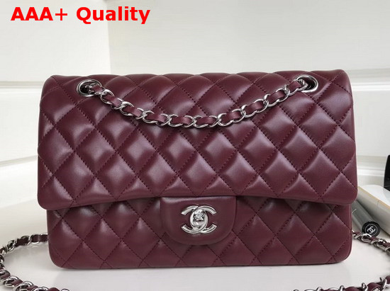 Chanel Classic Flap Bag in Burgundy Lambskin with Silver Hardwares Replica