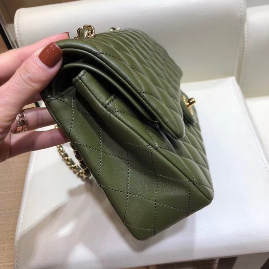 Chanel Classic Flap Bag in Dark Green Lambskin with Gold Tone Metal Real Leather Lining