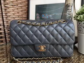 Chanel Classic Flap Bag in Dark Grey Lambskin with Gold Hardware For Sale