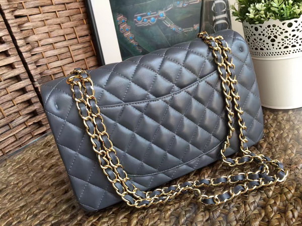 Chanel Classic Flap Bag in Dark Grey Lambskin with Gold Hardware For Sale