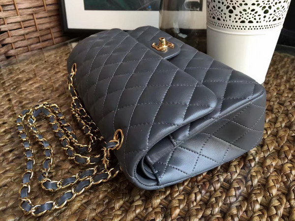 Chanel Classic Flap Bag in Dark Grey Lambskin with Gold Hardware For Sale