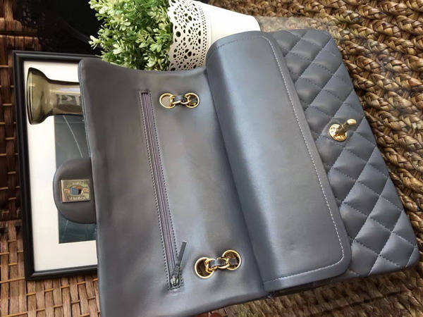 Chanel Classic Flap Bag in Dark Grey Lambskin with Gold Hardware For Sale