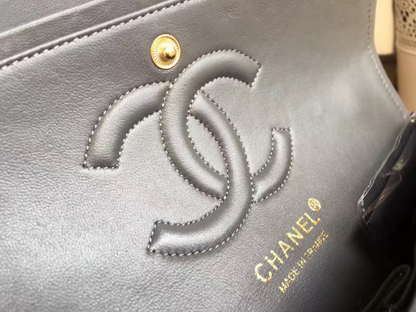 Chanel Classic Flap Bag in Dark Grey Lambskin with Gold Hardware For Sale