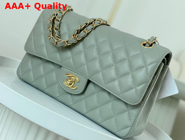 Chanel Classic Flap Bag in Gray Grained Calfskin Gold Tone Metal Replica