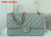 Chanel Classic Flap Bag in Gray Grained Calfskin Gold Tone Metal Replica