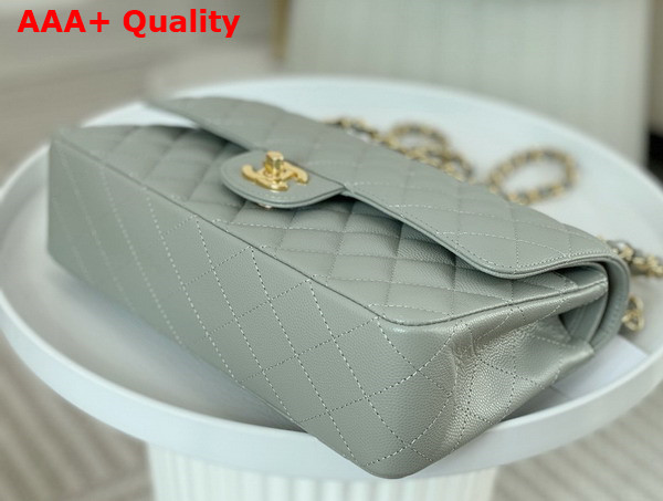 Chanel Classic Flap Bag in Gray Grained Calfskin Gold Tone Metal Replica