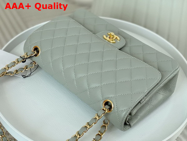 Chanel Classic Flap Bag in Gray Grained Calfskin Gold Tone Metal Replica