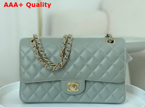 Chanel Classic Flap Bag in Gray Grained Calfskin Gold Tone Metal Replica