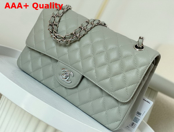 Chanel Classic Flap Bag in Gray Grained Calfskin Silver Tone Metal Replica