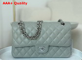 Chanel Classic Flap Bag in Gray Grained Calfskin Silver Tone Metal Replica