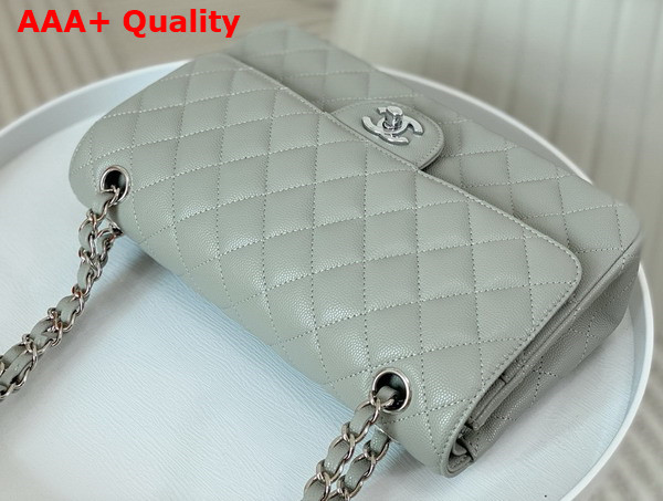 Chanel Classic Flap Bag in Gray Grained Calfskin Silver Tone Metal Replica