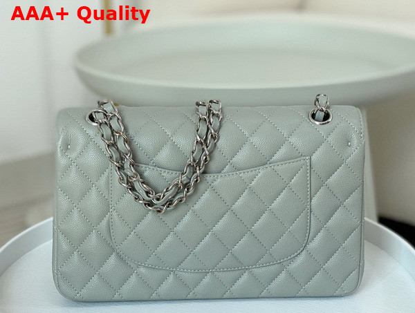 Chanel Classic Flap Bag in Gray Grained Calfskin Silver Tone Metal Replica