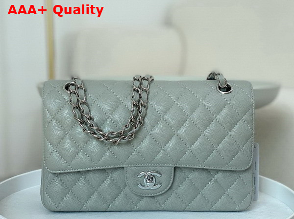 Chanel Classic Flap Bag in Gray Grained Calfskin Silver Tone Metal Replica