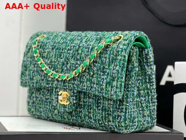 Chanel Classic Flap Bag in Green Tweed Replica