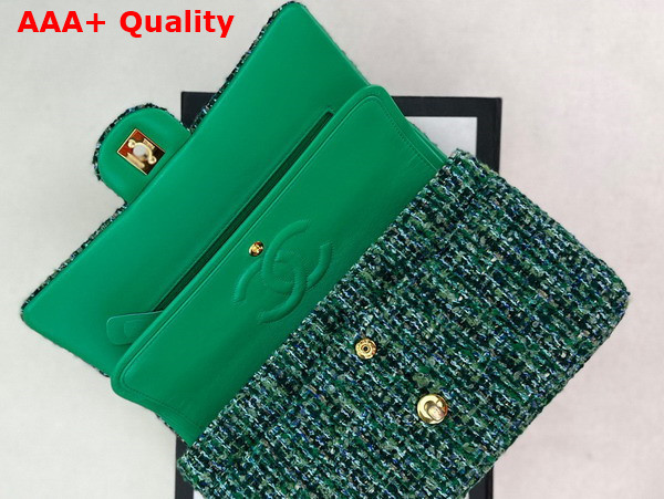 Chanel Classic Flap Bag in Green Tweed Replica