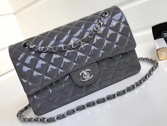 Chanel Classic Flap Bag in Grey Patent Leather