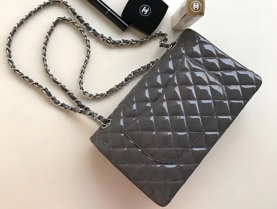 Chanel Classic Flap Bag in Grey Patent Leather