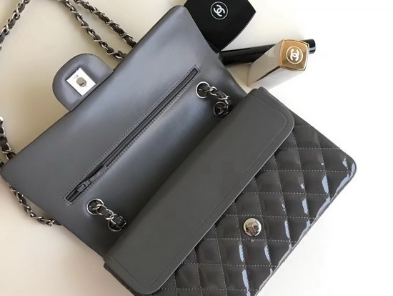 Chanel Classic Flap Bag in Grey Patent Leather