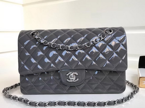 Chanel Classic Flap Bag in Grey Patent Leather