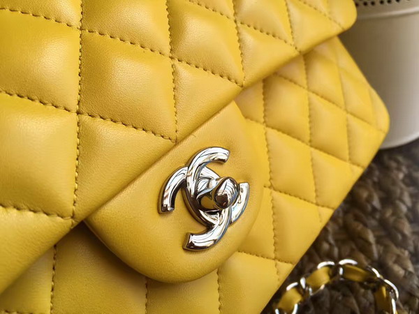 Chanel Classic Flap Bag in Lemon Yellow Lambskin with Silver Hardware For Sale