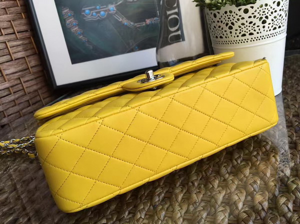 Chanel Classic Flap Bag in Lemon Yellow Lambskin with Silver Hardware For Sale