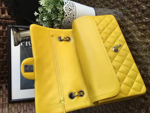 Chanel Classic Flap Bag in Lemon Yellow Lambskin with Silver Hardware For Sale