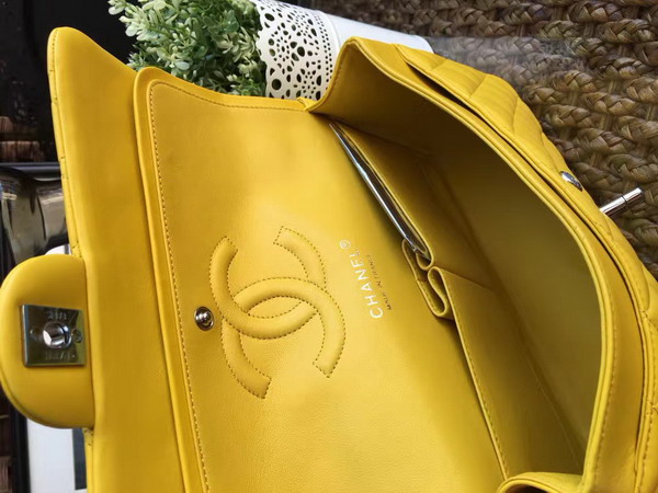 Chanel Classic Flap Bag in Lemon Yellow Lambskin with Silver Hardware For Sale