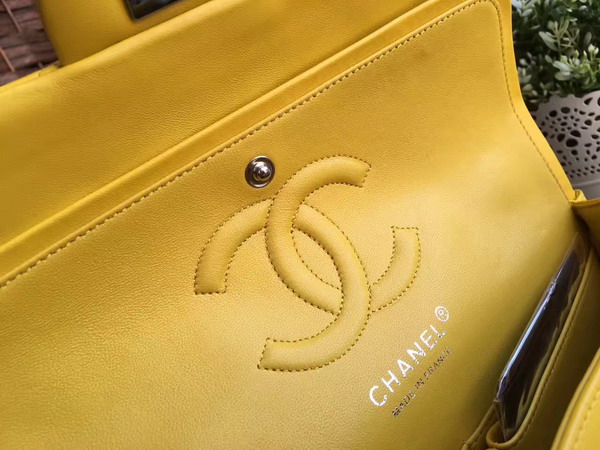 Chanel Classic Flap Bag in Lemon Yellow Lambskin with Silver Hardware For Sale