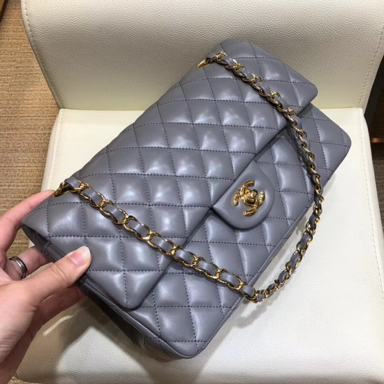 Chanel Classic Flap Bag in Light Blue Lambskin with Gold Tone Metal Real Leather Lining